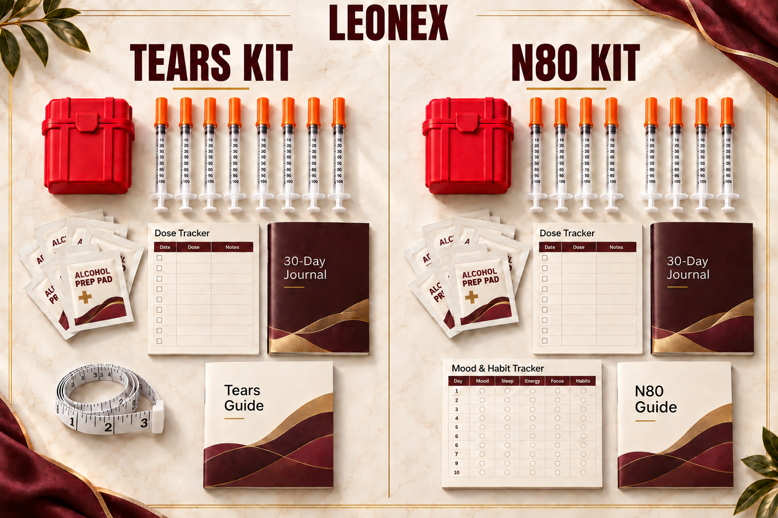 Tears kit supplies arranged inside the box